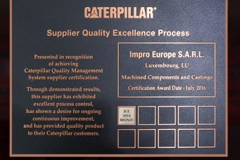 鷹普歐洲有限公司獲得卡特彼勒頒發的供應商質量卓越體系銅牌