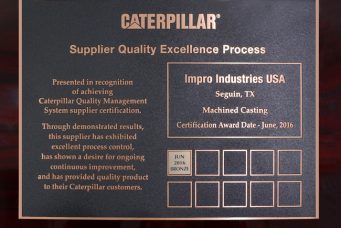 鷹普美國有限公司獲得卡特彼勒頒發的供應商質量卓越體系銅牌