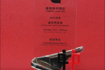 鷹普機械宜興有限公司獲得重慶康明斯發動機有限公司授予的康明斯中國區2015年度最佳供應商獎