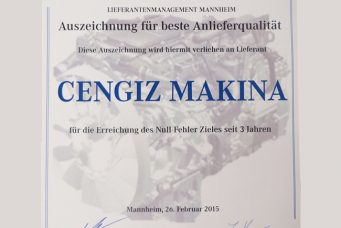 Cengiz Makina獲得戴姆勒奔馳2015年頒發的最佳質量獎