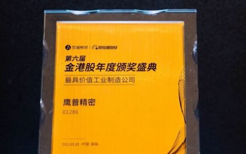 鷹普榮獲第六屆「金港股」 「最具價值工業製造公司」大獎