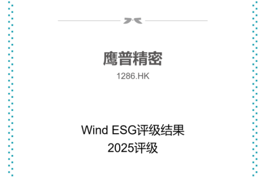 鷹普榮獲Wind（萬得）ESG評級A級