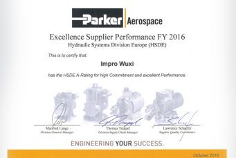 Parker Aerospace A-rating Excellent Supplier Performance Award