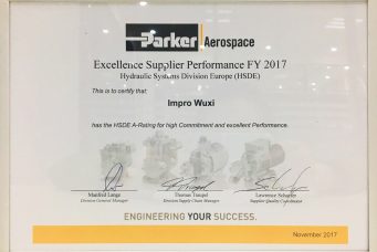 Parker Aerospace A-rating Excellent Supplier Performance Award