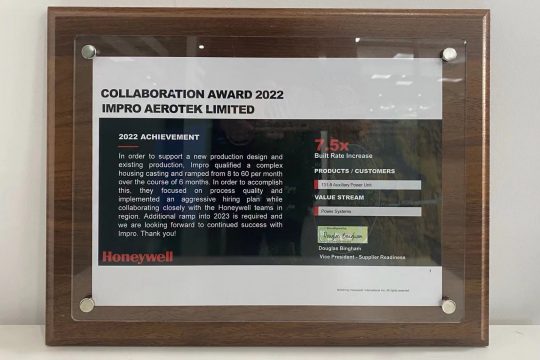 Impro Aerotek Won Honeywell Aero 2022 Collaboration Award