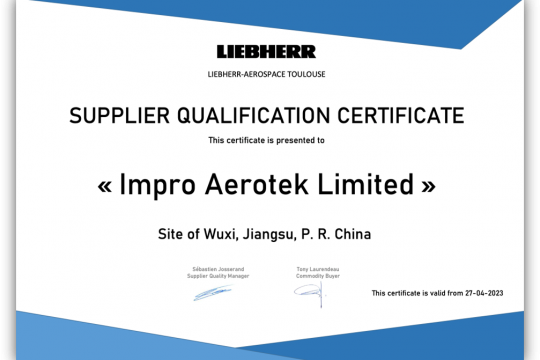 Impro Aerotek Received ‘’Supplier Qualification Certificate” from Liebherr Aerospace